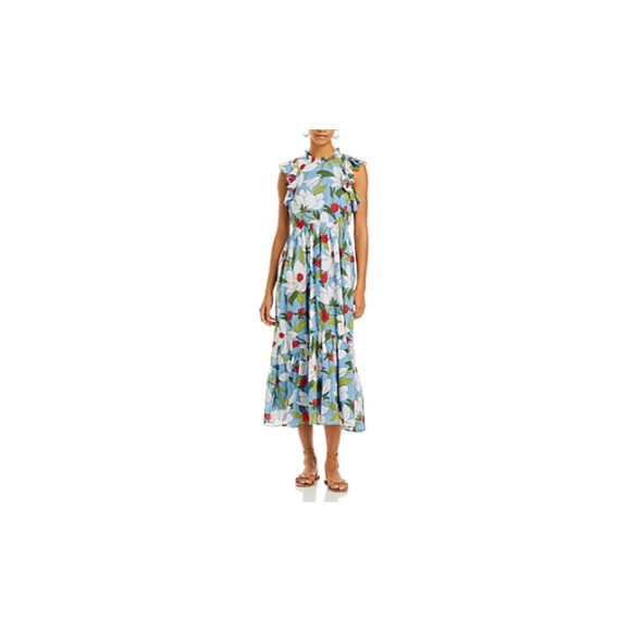 Hannah Womens Floral Ruffled MIDI Dress L 14759